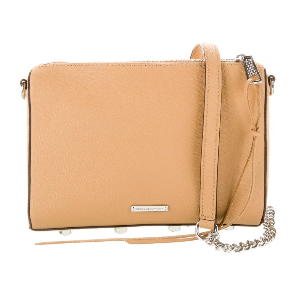 REBECCA MINKOFF Saffiano Leather Chain-Link Crossbody Beige/Tan Bag